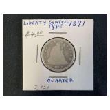 1891 Liberty Seated Quarter