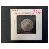 1867 Shield Nickel with Rays