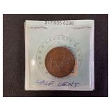 1853 United States Braided Hair Half Cent Coin