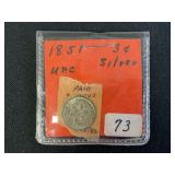 1851 United States Silver Three Cent Coin