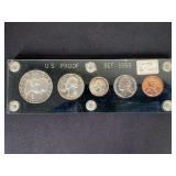 1953 US Proof Set. Franklin Half Dollar, Washington Quarter, Roosevelt Dime, Jefferson Nickel, Lincoln Cent