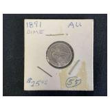 1891 Seated Liberty Dime United States Coin