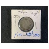 1871 Three Cent Nickel Coin