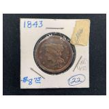 1843 United States Braided Hair Large Cent