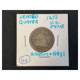1853 Seated Liberty Quarter, Arrows and Rays