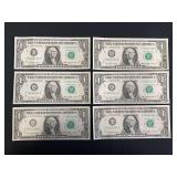 6 United States Series 1977 Federal Reserve Notes