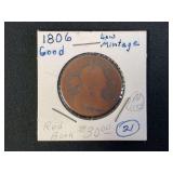 1806 Draped Bust Large Cent United States Coin