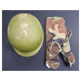 US Military Helmet w/Liner, Chinstrap, & Camo Cover