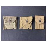 (3)-1940's Stamped US Double-Pocket Magazine Pouches