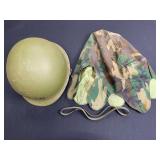 US Military Helmet w/Liner, Chinstrap, & Camo Cover
