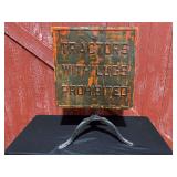 Tractors With Lugs Prohibited SS Embossed Road Sign on Stand