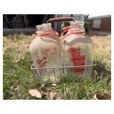 Dairy Lane and Meadow Gold Milk Bottles with Wire Carrier