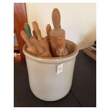 5 Gallon Western Stoneware Crock with Wooden Rolling Pins