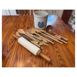 Western Stoneware Crock with Kitchen Utensil Assortment