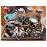 Assorted Kitchenware Lot with Jars, Cookie Cutters, and Utensils