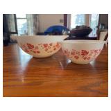 Pyrex Gooseberry Pink on White Mixing Bowls Set