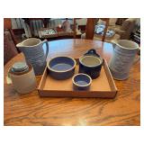Assorted Stoneware Lot, Including Wall Salt, Crocks, and Pitchers
