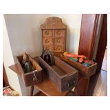 Spice Cabinet, Phoenix Cheese Box, Sewing Machine Drawers and Iron Collection