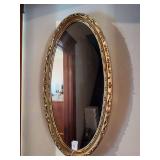 Oval Wall Mirror with Ornate Gold-Tone Frame