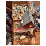 Assorted Collectibles: Souvenir Spoons, Scenic Cups, Figurines, Birdhouse, Eyeglasses and More