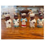 Five Black Americana Ceramic Chef Figurines, Marked Japan