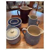 Assorted Stoneware Tableware Collection: Pitchers, Bowls, and Covered Salt Jar