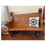 Oak Entryway Bench with Scroll Armrests