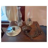 Clear Glass Oil Lamps and Metal Mounts