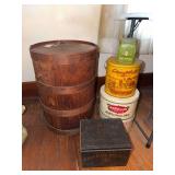 Assorted Group of Advertising Tins and Coffee Barrel