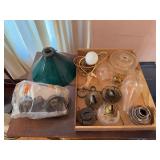 Lamp Parts Assortment Including Shade, Burners, and Glass Elements