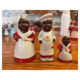 Black Americana Figural Salt and Pepper Shakers, Three Piece Set, Japan
