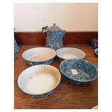 Graniteware Coffee Pot and Bowls