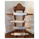 Four Decorative Rolling Pins with Display Rack
