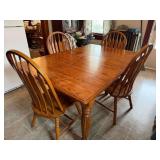 Oak Dining Table with Six Spindle-Back Chairs