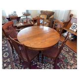 Round Oak Extension Table with Five Chairs