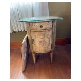Hand-Painted Floral End Table with Clear Glass Tops