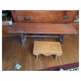 Pair of Wood Stools, One Rectangular and One Square