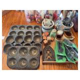 Mixed Lot: W.H. Howell Co. Iron, Muffin Tins, Creamers, Salt and Pepper Shakers, Blocks, New Sunglasses and Assorted Kitchen Utensils