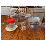 Mixed Glassware Lot: Percolators, Double Boiler, and Measuring Bowl