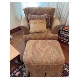 Pair of Upholstered Armchairs and One Ottoman with Paisley Pattern