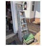 (2) Aluminum Ladders and Scotts Turf Builder 1000 Broadcast Spreader