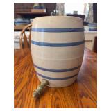 Stoneware Water Cooler with Spigot, Blue Banded Decoration