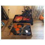 Halloween Assortment: Serving Trays, Coffin Boxes, Jack-O-Lantern Votives, and Decorated Pumpkin