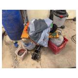 Assorted Tools and Household Items with Blue Rhino Propane Tank