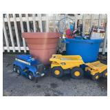 Assorted Outdoor Toys: Vehicles, Blocks, Dinosaur