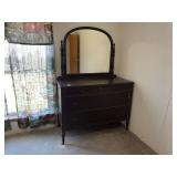 Dark-Stained Dresser with Attached Mirror