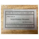 1904 Lane Mfg. Co. Wood Working Machinery Price Lists