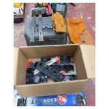 Large lot of assorted miscellaneous, lot includes ratchet, straps, battery, chargers, painting, lights, suitcase, toolbox, battery mounts