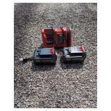 Black and Decker 20V Lithium Charger and (2) Batteries