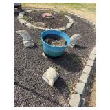 22 inch wide planter and three concrete eagle heads with bases